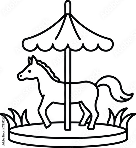 unicorn carousel in fantasy meadow coloring art vector illustration on transparent background