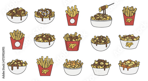 Set of Poutine and French Fries Illustrations.