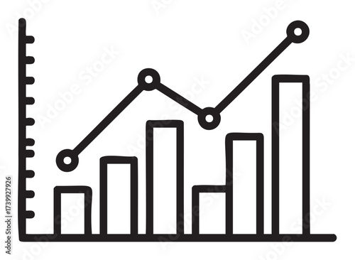 Black outline icon of a combined bar and line graph with ascending data points on a simple grid chart.