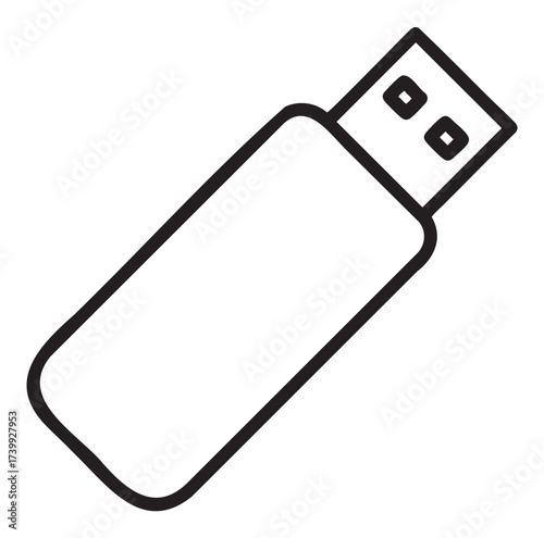 Black outline vector icon of a simple usb flash drive with a rectangular shape and a visible connector tip.