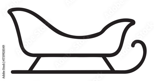 Black outline of a simple, traditional sleigh with curved lines and minimalistic design.