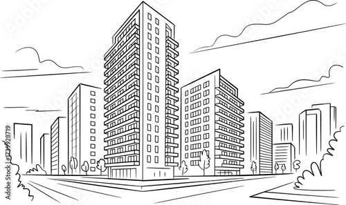 hand drawn city skyline sketch