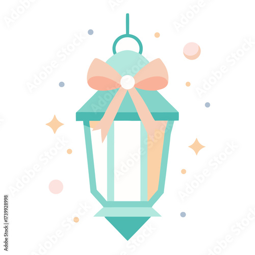 Elegant pastel lantern illustration adorned with bow for festive decoration and celebratory occasions
