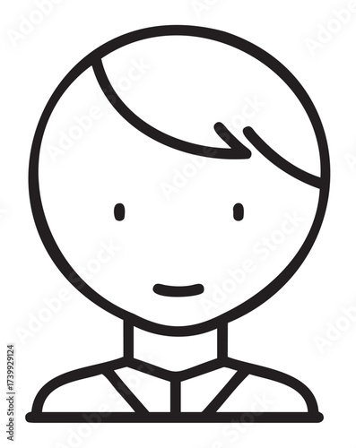 Black outline drawing of a simplistic human avatar with a round face and short hair, wearing a collared shirt.