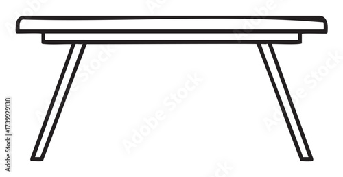Minimalist black outline of a rectangular table with angled legs, illustrating a basic furniture design.