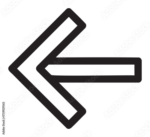 Black outline of a simple left-pointing arrow icon with minimal design for directional signage.