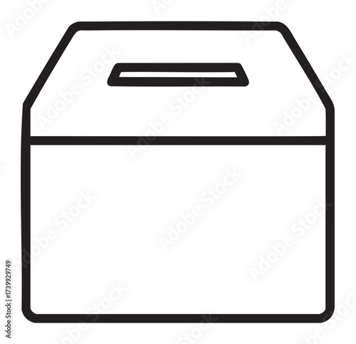 Black outline icon of a basic ballot box with a slot on top for inserting votes. ideal for concepts related to voting, elections, and democracy.