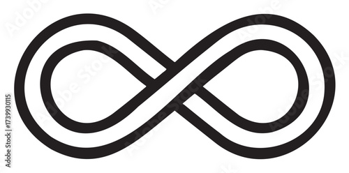 Black outline of an infinity symbol with smooth, interwoven curves forming a continuous loop.
