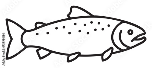 Black outline drawing of a fish with distinct spots along its side, featuring fins and a streamlined body.