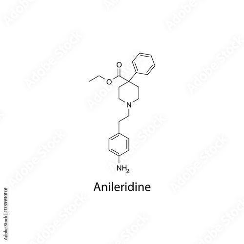 Anileridine molecular structure, semi-synthetic opioid analgesic historically used for pain management, clean scientific vector diagram, flat skeletal chemical formula isolated 