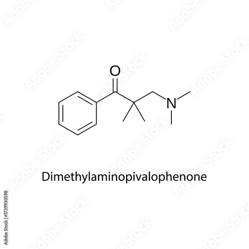 Dimethylaminopivalophenone molecular structure, research chemical with stimulant and opioid-like properties, clean scientific vector diagram, flat skeletal chemical formula isolated 