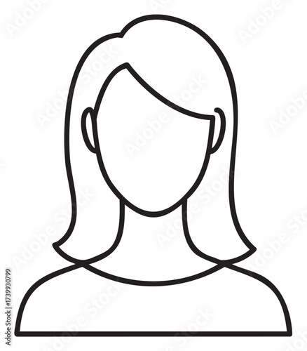 Black outline icon of a female head and shoulders with straight medium-length hair, depicted in a simple style.