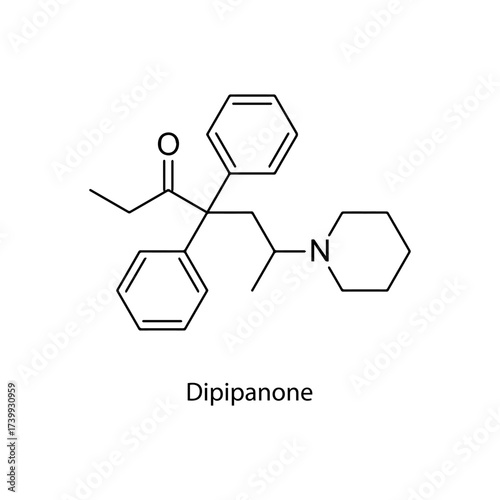 Dipipanone molecular structure, synthetic opioid analgesic drug for severe pain management, clean scientific vector diagram, flat skeletal chemical formula isolated 