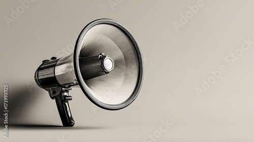 Nice photo of vintage megaphone on a neutral background for communication and announcement.