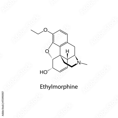 Ethylmorphine molecular structure, semi-synthetic opioid analgesic and antitussive cough suppressant drug, clean scientific vector diagram, flat skeletal chemical formula isolated 