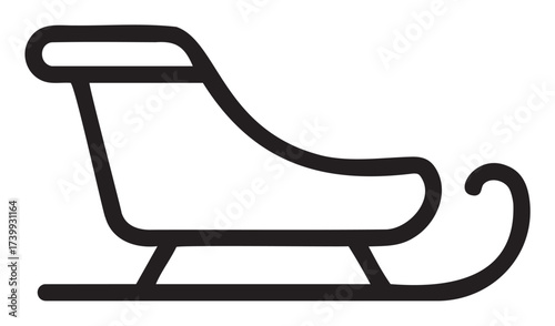 Minimalist outline of a traditional winter sled with a simple curved design and distinct runners.