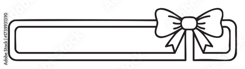 Black outline of a rectangular label with a bow on the right side, emphasizing simplicity and elegance.