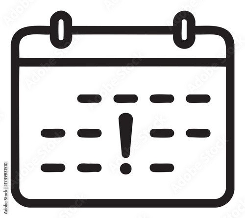 Black outline icon of a calendar with an exclamation mark, denoting an important date or deadline.