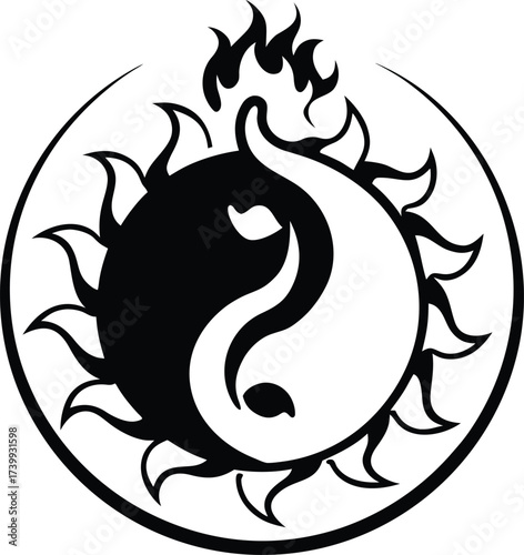 yin yang dragon mandala with fire and water vector illustration on transparent background