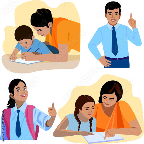 indian teacher helping  student