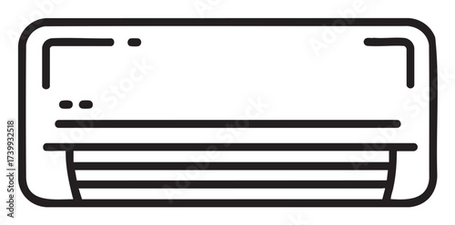 Black outline icon of a wall-mounted air conditioning unit with minimal linear design for cooling, ventilation, and climate control concepts.