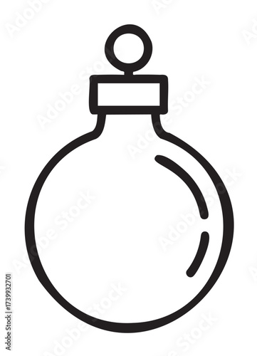 Black outline drawing of a round chemistry flask with a narrow neck and stopper for scientific and laboratory use.