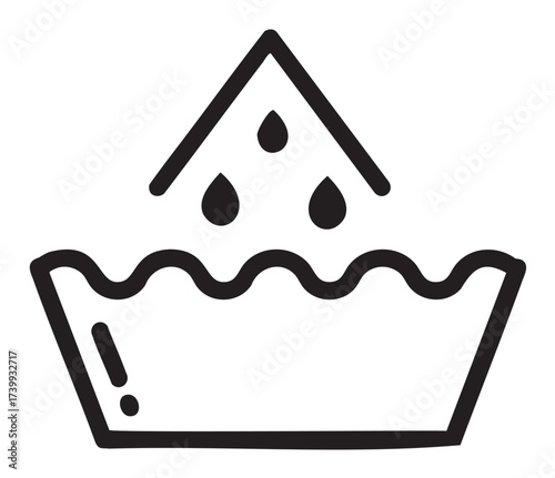 Black outline icon of a handwashing laundry symbol with a triangle and water drops indicating delicate wash.