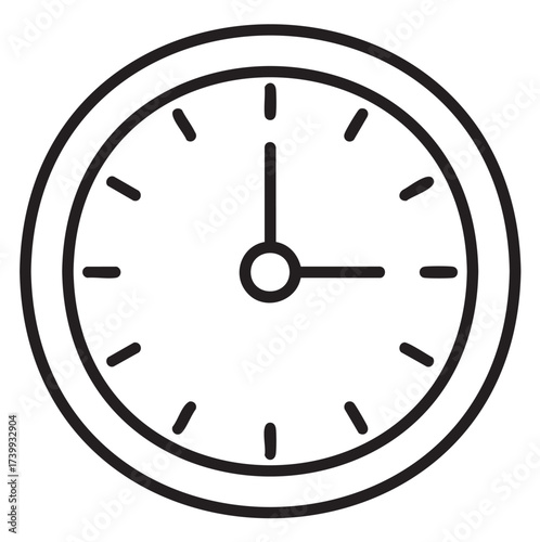 Black outline vector icon of a simple analog wall clock displaying 3 o'clock. minimal linear illustration suitable for time, punctuality, and schedule concepts.