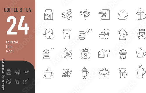 Coffee and Tea Line Editable Icons set. Vector illustration in modern thin line style of drinks related icons. Isolated on background