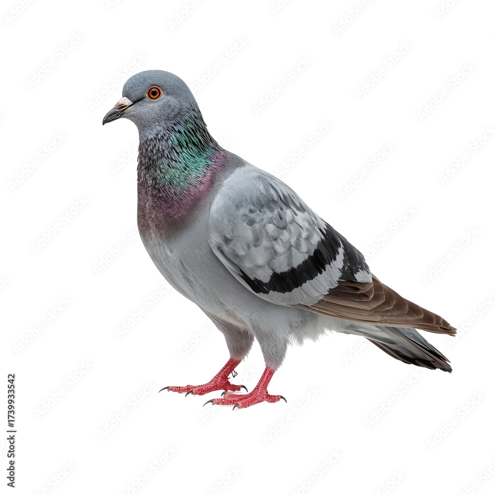 Fototapeta premium Graceful pigeon portrait showcasing iridescent plumage against a seamlessly transparent setting