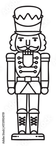 Black outline icon of a traditional nutcracker soldier with a tall hat and detailed uniform design.