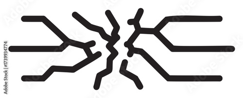 Black outline of a shattered network tree with branching lines, depicting connectivity and fragmentation concepts.
