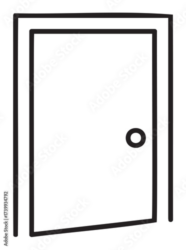 Black outline vector icon of a simple, slightly opened door with a round doorknob on a .