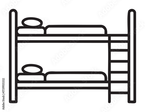 Black outline vector icon depicting a simple bunk bed with two stacked beds and a ladder on the side.