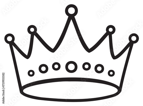 Black outline drawing of a simple, classic crown with pointed tips and circular embellishments, symbolizing royalty and authority.
