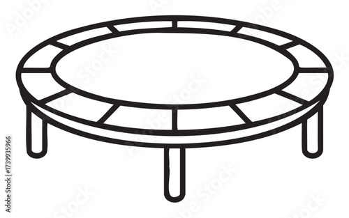 Black outline icon of a round trampoline with sturdy legs, perfect for backyard and recreational activities.
