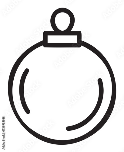 Black outline vector icon of a simple round christmas ornament with a small loop on top for hanging.