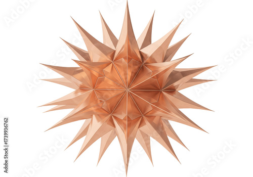 Isolated abstract rose gold starburst with sharp points, modern festive decoration object