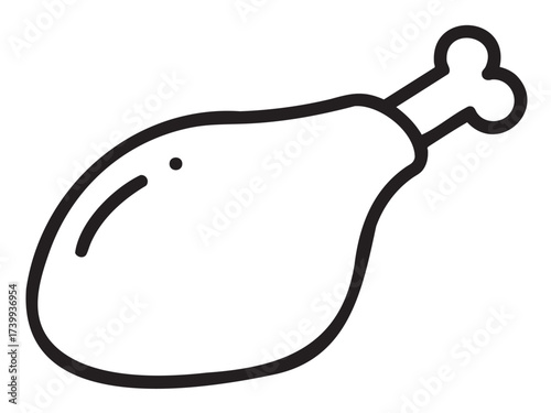 Black outline vector icon of a simple chicken drumstick with a bone, ideal for food-themed designs and culinary concepts.
