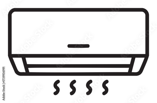 Black outline icon of a simple wall-mounted air conditioner with three wavy lines indicating air flow from the bottom.