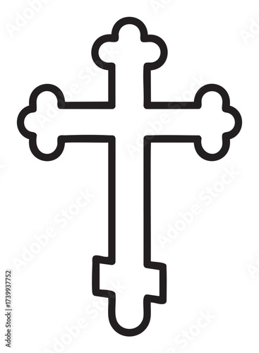Simple black outline of a traditional orthodox cross with two horizontal bars and a slanted lower bar.