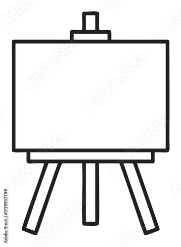 Black outline vector icon of a simple artist's easel with a blank rectangular canvas. minimal linear illustration for art, creativity, and painting concepts.