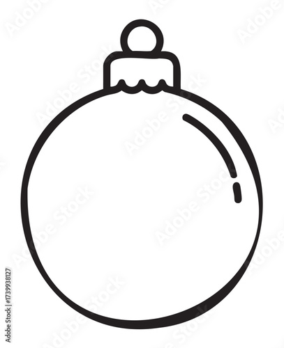 Black outline vector icon of a round christmas ornament with a small loop at the top. minimal linear illustration for holiday decoration concepts.