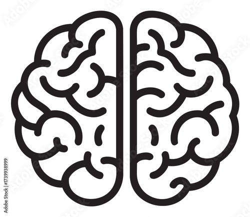 Black outline of a human brain with detailed hemispheres and interconnecting lines representing neural pathways.