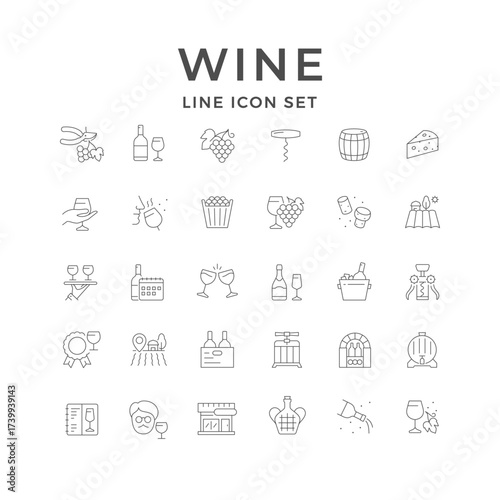 Set line icons of wine