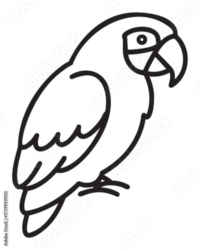 Black outline vector icon of a parrot in a simple, minimal linear style. perfect for concepts related to birds, pets, and wildlife.