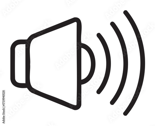 Black outline icon of a speaker with sound waves radiating, representing audio or volume control.
