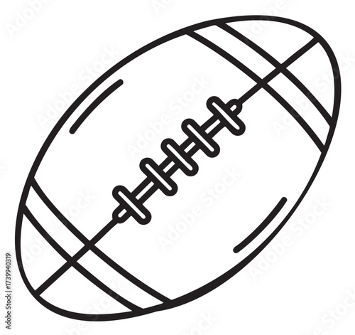 Black outline vector icon of an american football with laces and stripes, depicting a classic sports equipment design.