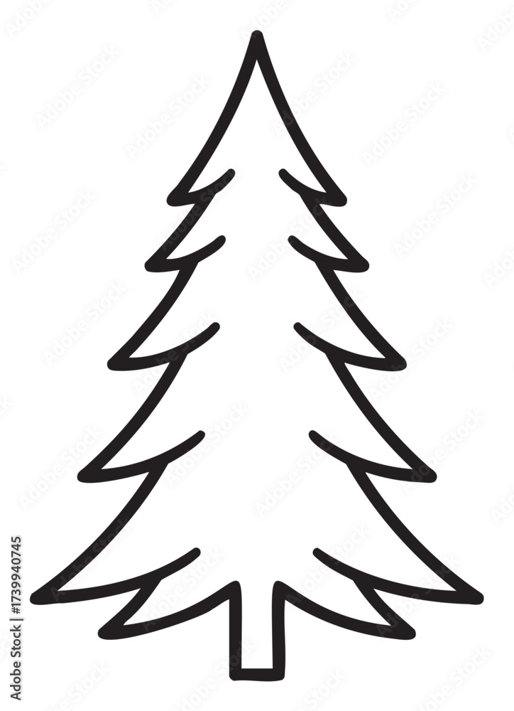 Obraz premium Black outline of a simple evergreen tree with symmetrical branches, ideal for nature and holiday themes.