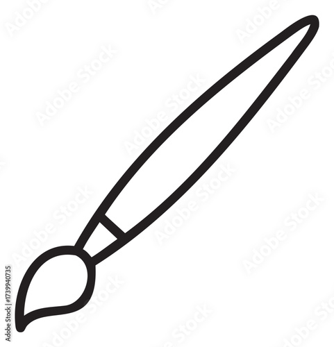 Simple black outline of a paintbrush with a curved wooden handle and bristles on a .